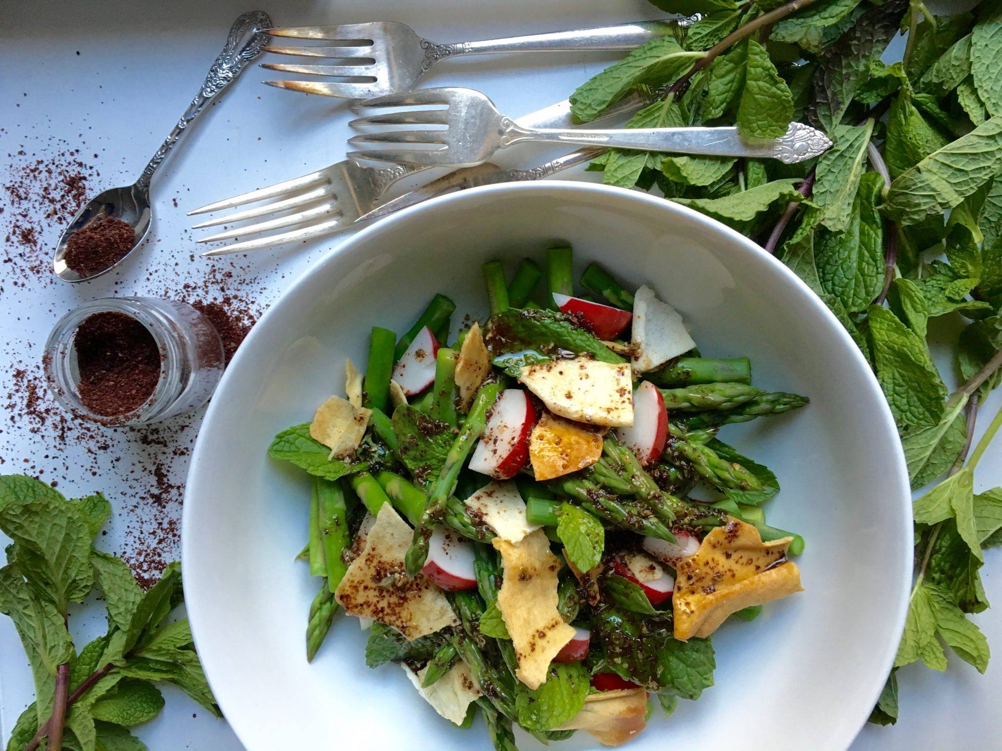 Wild Asparagus, Wild Mint and Wild Sumac Salad