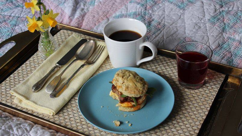 Lamb Sausage on a Chive Cornmeal Biscuit