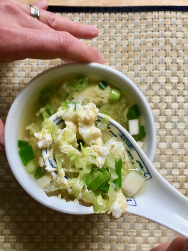 Egg Drop Soup with Cabbage and Turnip 