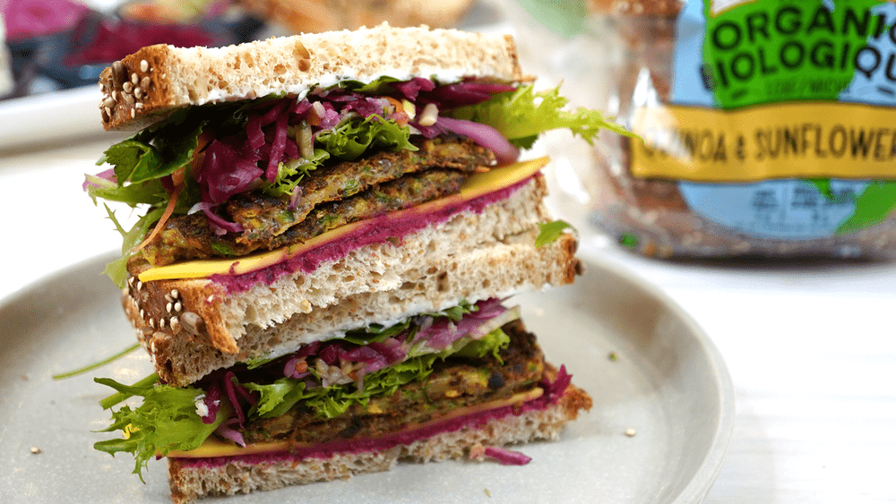 Zucchini-Flax Fritters and Beet Sandwich