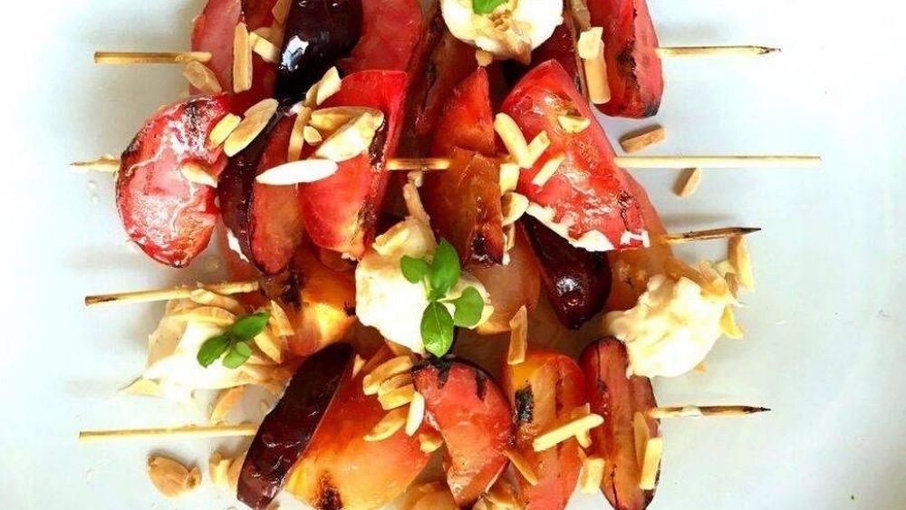 Grilled Plum Skewers with Honey Mascarpone