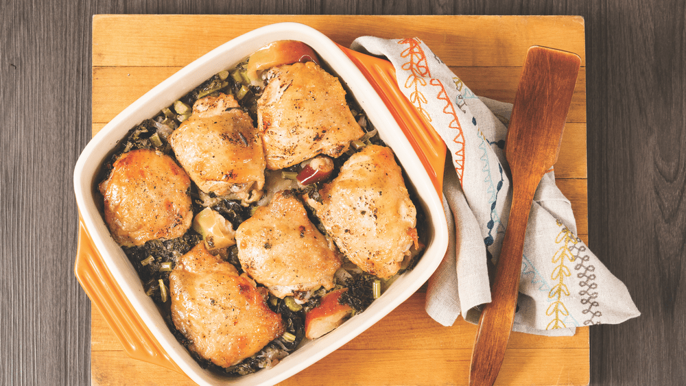 Maple-Mustard Braised Chicken With Wilted Kale